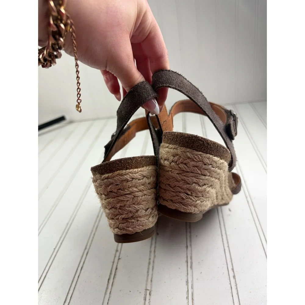 Taos Hey Jute Suede Espadrille Brown Wedge Sandals Women's Size 10-10.5 EU 41
